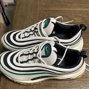 Nike Men's White and Black Sneakers with Green Accents